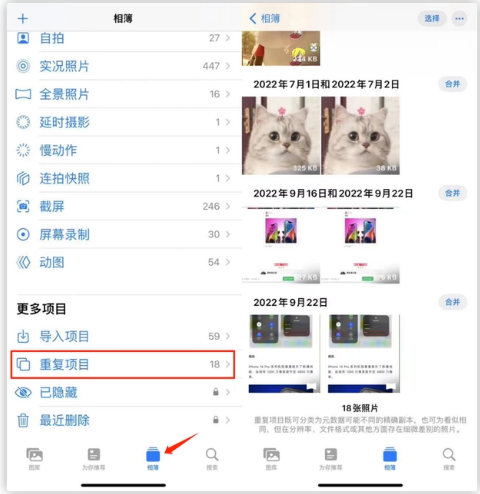 温江苹果手机维修分享iOS 16 中相册重复项目功能使用方法 