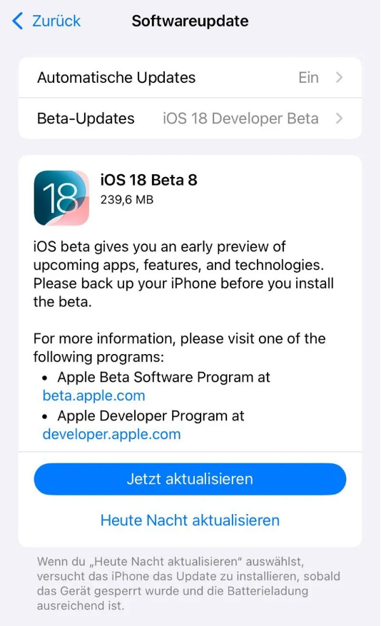 温江苹果手机维修分享苹果 iOS / iPadOS 18 开发者预览版 Beta 8 发布 